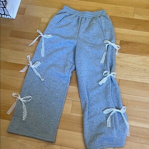 Gray Kids Bottoms with Lace Bow Accents